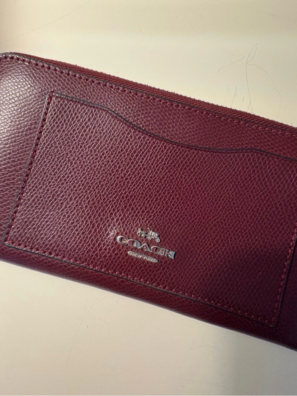 Coach Women's Zip-Around Wallet Burgundy Solid Logo Zipper Credit Card Slots